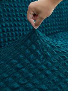 1件纯色弹力沙发套，柔软泡泡雪纺面料，带裙边，现代简约风格，适用于客厅、卧室、户外沙发、L型组合沙发垫套，1/2/3/4人座，家居装饰沙发套 - 深綠色 - 查看 9