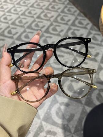 2 piezas de gafas de luz azul redondas con tachuelas negras y verde oliva para mujeres, hechas de material de PC, ligeras, estilo Y2K, accesorios para teléfonos móviles, gafas de luz azul para mujeres, gafas falsas, gafas transparentes, gafas para mujeres, accesorios navideños, accesorios de Halloween, adecuadas para uso diario en la oficina, vuelta al cole, juegos, looks de fiesta, estudios en el campus.