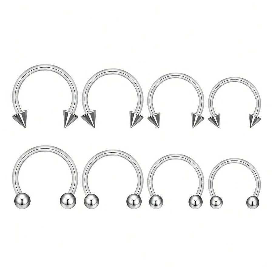 BLISI G23 Solid Titanium Eyebrow Piercing Jewelry, Gokd Black Rose Gold Silver Pink Rainbow Eyebrow Rings 16G Curved Barbell,Tiny Vertical Labret Lip Jewelry Rook Piercing Jewelry For Women And Men{Inchcolor_nameinch:Inch8pcsNosePiercing-Silverinch} - 8件銀色鼻環 - 查看 1