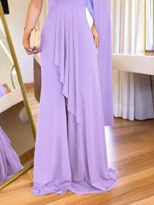 Women's Long Party Dress One Shoulder With Elegant Slit One Size M (Fits 38 To 42) Simple Elegant Party Beach Wedding, Bridesmaid And Graduation. - 紫丁香色 - 查看 3