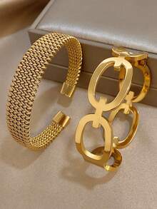 18K镀金不锈钢奢华复古编织手链套装，配戒指扣，优雅简约设计，是圣诞节、感恩节、万圣节、婚礼、锐舞派对/舞会、周年纪念日、情人节、波西米亚风生日、伴娘等场合送给女性的理想礼物。 - 彩色 - 查看 9