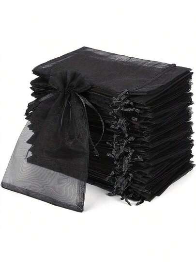 10 piezas/20 piezas/30 piezas Bolsas de joyería de organza de lujo de 4x6 pulgadas con cordón - Bolsas de regalo para bodas, fiestas y Navidad y bolsas de almacenamiento - Accesorios de embalaje de regalo reutilizables y suaves en color negro