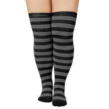 Zando Plus Size Thigh High Socks For Thick Thighs Women Striped Thigh High Stockings Over The Knee Socks Leg Warmers{"Size_name":"OneSize","Color_name":"GrayBlack"} - 灰黑色 - 查看 1