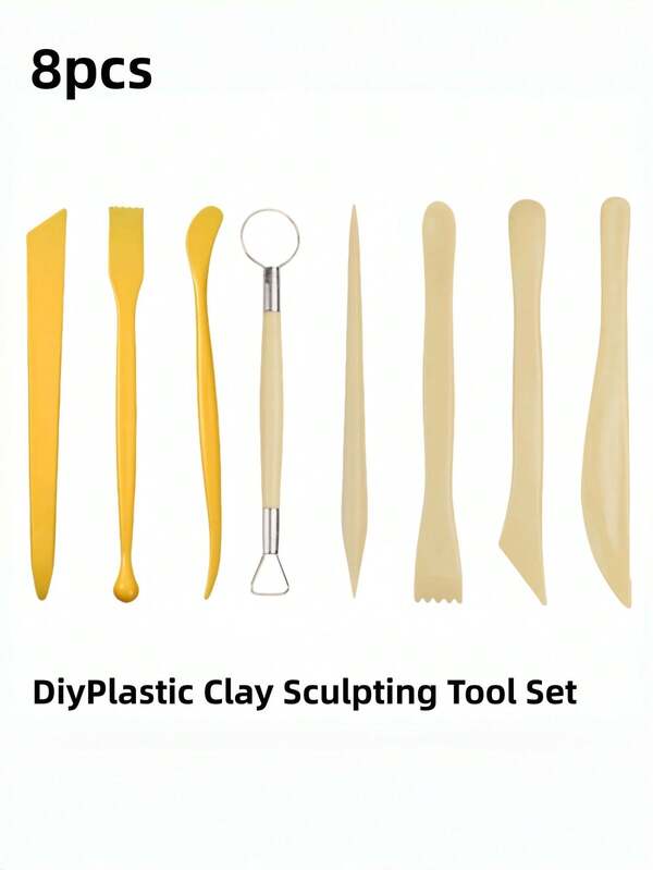1 set di 8 pezzi di strumenti per ceramica, coltelli in legno per scultura, strumenti per modellare argilla morbida, forniture per la scultura in argilla fai-da-te