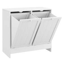 Kleankin Laundry Cabinet, Bathroom Cabinet With 2 Tilt-Out Hampers, Modern Laundry Storage Cabinet For Washroom, White - trắng - Xem 2