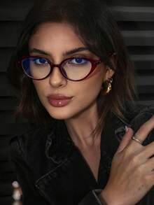 1/2pcs Women Plastic Solid Color Y2K Retro Cat Eye Casual Daily Commute Women Leopard Print Flat Lens Computer Glasses - Multicolor - View 10