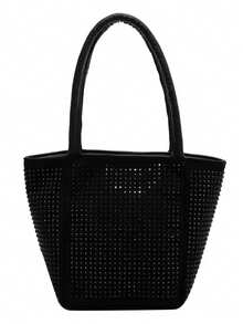 Rhinestone Chain Bucket Bag Elegant Casual Shoulder Bag Fashionable Ladies Handbag - Black - View 6