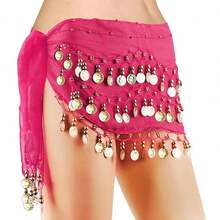 Dây đai eo múa bụng, khăn quấn hông phong cách Boho đính đồng xu vàng, khăn thắt lưng kiêm váy múa bụng cho nữ, phụ kiện váy lưới kim loại, thắt lưng đính đồng xu cho múa. - Nhiều màu - Xem 5