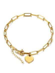 This Stylish And Charming Personalized Heart-Shaped Name Bracelet Features Custom Engraving. Made Of Stainless Steel, It Can Be Engraved With 1-5 Names And Is Suitable For Family Members. The Square Chain Pendant Makes It A Perfect Party Decoration, Birthday Gift, Anniversary Gift, Or Christmas Present. Ideal For Girls, Middle School Students, High School Students, University Freshmen, Sophomores, And Younger Students. Available In Black, Silver, And Gold, This Fashionable, Colorful, Retro, Simple, Unisex, Casual, Cute, Customizable, Personalized, And Unique Bracelet Is An Ideal Gift For Him/Her, As Well As For Your Boyfriend/Girlfriend, Parents, Family, And Friends. Suitable For Anniversaries, Birthdays, Graduations, Proms, Parties, And Other Occasions. Customize Your Stylish Bracelet With Engraving And Showcase Your Charm. - Gold - View 9