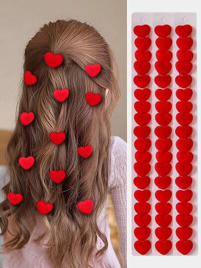 Set de 10 piezas de pasadores de pelo con corazones rojos y moños lindos, estilo europeo y americano para flequillo y peinados de niñas