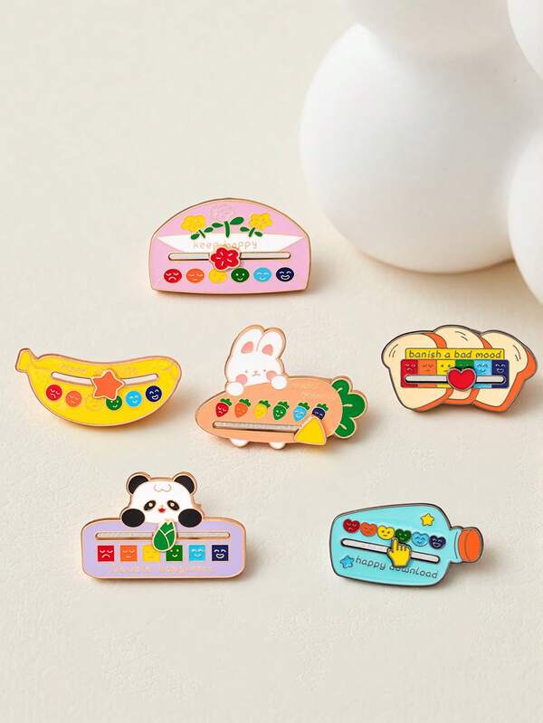 1/6pcs Sliding Mood Brooch Metal Battery Funny Pin Social Badge Personalized Corsage Decor For Clothes Bags