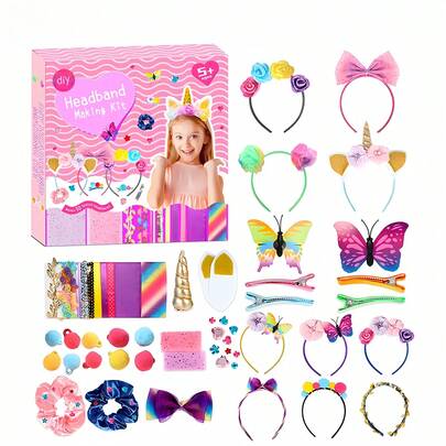 Kit de diademas DIY para niños. Paquete de materiales para crear horquillas artesanales. Regalo de cumpleaños educativo para niñas.