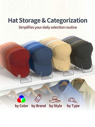 Acrylic Baseball Cap Storage Racks, Wardrobe Drawer Hooks, Black Plastic Multi-Grid Storage Solution, Convenient Hat Display Accessories, Acrylic Cap Rack With Slots - Baseball Cap Display, Household Storage & Organization For Bedroom, Bathroom, Office, Desk