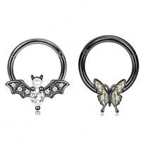 Daith Piercing Jewelry,Bat Septum Rings 16G Septum Jewelry Dragon Claw Nose Rings Helix Piercing Jewelry Daith Jewelry Cartilage Piercing Jewelry Septum Clicker Rook Piercing Jewelry Butterfly Septum Piercings Tragus Piercing Jewelry Daith Earring Septum Piercing Jewelry For Women Men{Inchcolor_nameinch:InchI-2Pcs-BlackBat-BlackButterflyinch} - I-2Pcs-黑蝙蝠-黑蝴蝶 - 查看 1