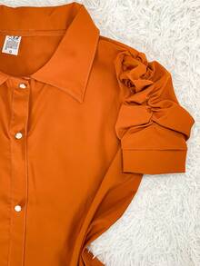 Women's Fashion Collared Blouse With Buttons On The Front, Code 1 - Caramel - View 4