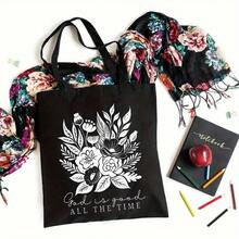 ZCAYNGER Floral Print Canvas Tote Bag With Inspirational God Is Good All The Quote - Large Capacity, Reusable, Washable Daily Use, Shopping, Travel, And More, Shopping Tote Bag| Floral Print Bag| Durable Canvas - 白色 - 查看 8
