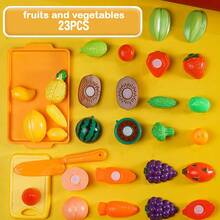 Kids Pretend Play Cutting Fruits & Vegetables Toy, Kitchen Food Vegetable Pizza Playset - Multicolor - View 14