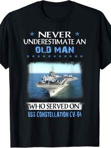 USS Constellation CV-64 Uni-Adults Black All Casual Crew Neck Short Sve Classic Fit T-Shirt - 款式20 - 查看 1