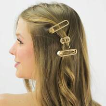 Z.W BIJUX - Kit Of 3 Gold Metal Alloy Hair Clips - 金色 - 查看 8