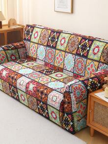 1pc Geometric Pattern Printed Elastic Sofa Cover For All Seasons, Suitable For Living Room Sofa Protection, Home Decoration