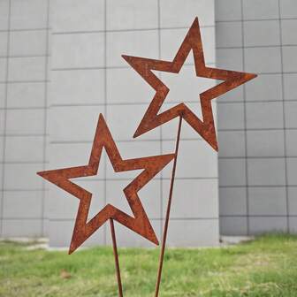 2 st/4 st rostiga julstjärnformade växtpinnar - handgjord metallkonst - mysig heminredning - rustik juldekoration - konstnärlig utomhusdekor, ihåliga stjärnformade trädgårdspinnar, robust handsvetsat hantverk, lämplig för inomhus- och utomhusplanteringskrukor