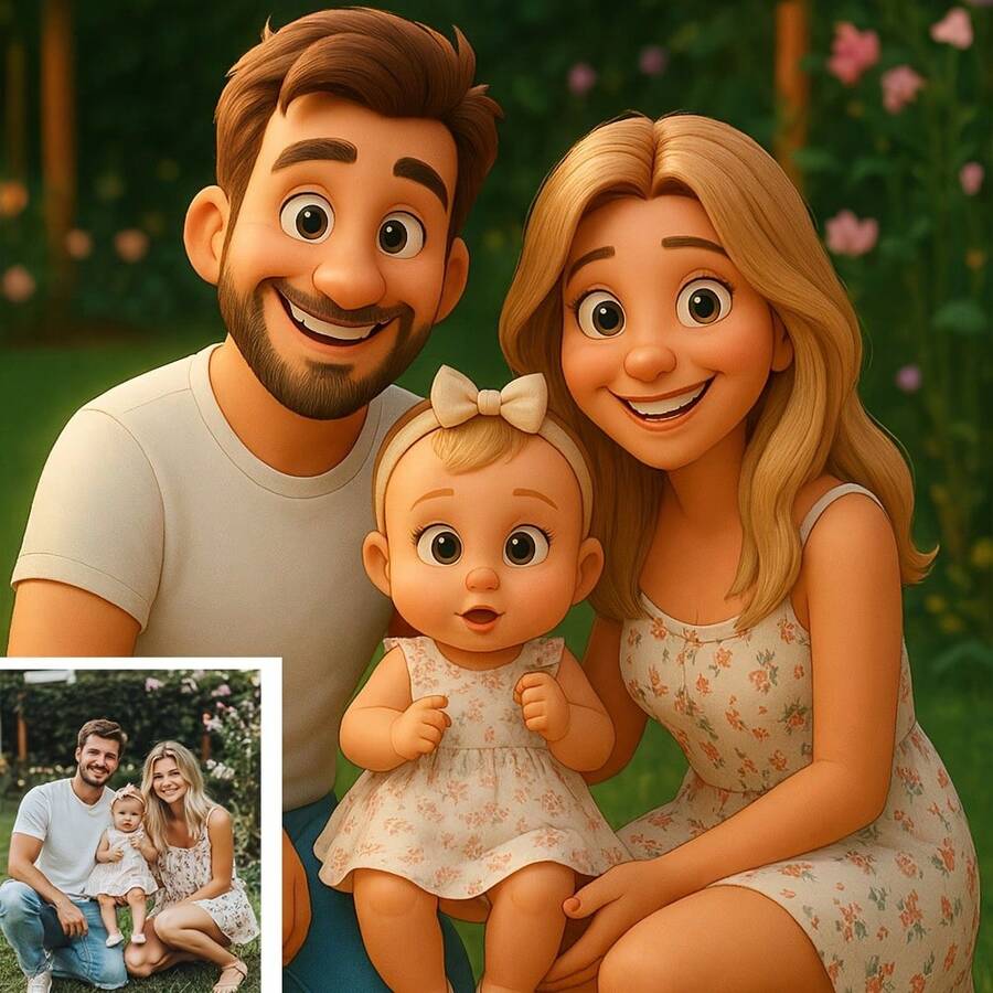 1pc Customized Cartoon Portrait Canvas Painting - Upload Your Photo, Gift For Family, Friends, Couples - Artistic Home Decor, Suitable For Living Room, Bedroom, Office - Unique Birthday And Holiday Gift, Indoor Decoration, Christmas Present
