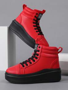 Women's 2025 New Simple Classic Front Lace-Up Casual Sports Outdoor High-Top Sneakers, Versatile Casual Sneakers, Fashion Sports Shoes For Women, Students, Outdoor Hiking, Suitable For All Seasons, High Platform Thick Sole Sneakers