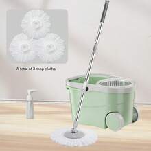 家用旋转拖把水桶套装，含3块拖布，家用旋转地板拖把，免手洗拖把，除尘拖把，干湿两用，适用于家庭、厨房、浴室地板，清洁用品，清洁工具