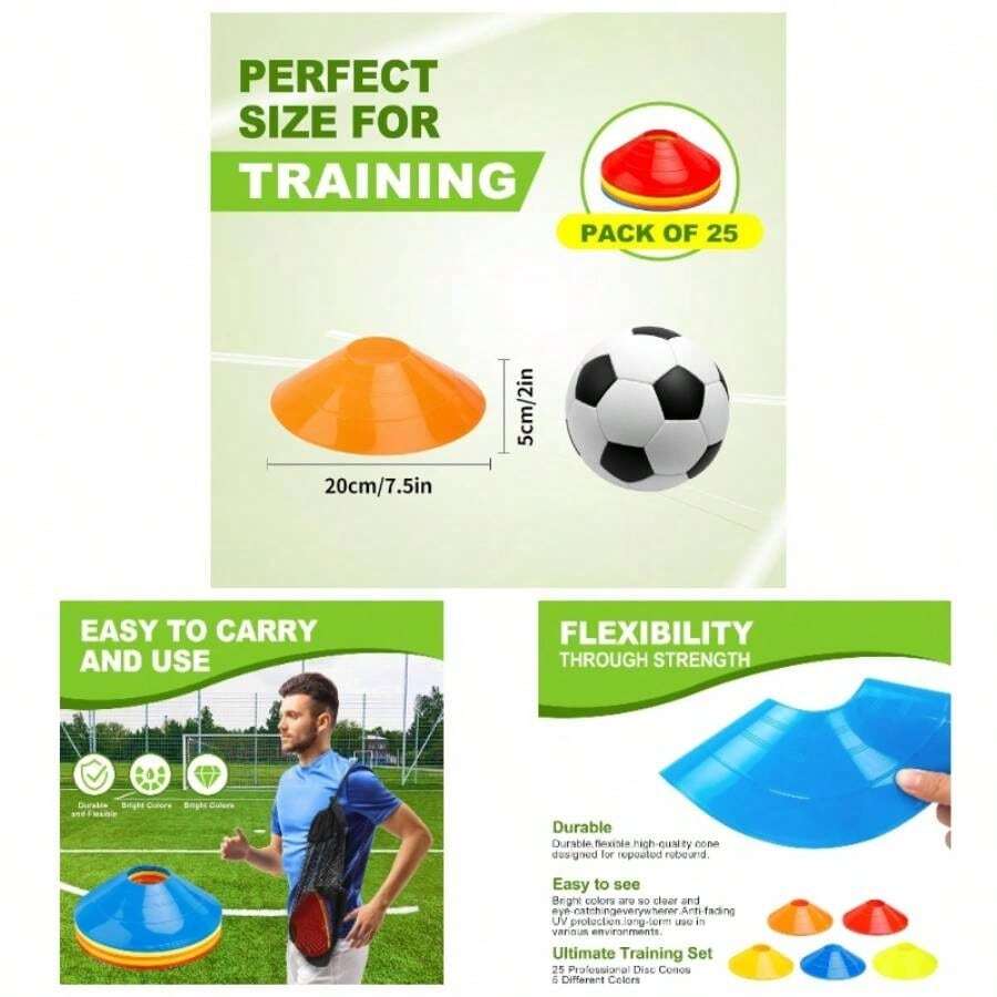 Set Of 2550 - Agility Soccer Cones With Carry Bag And Cones TrainingFootball, Basketball, Coaching, Agility Cones Indoor And Outdoor Games - E-25 Pack Multicolor - View 1