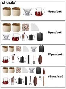 choxila 4/9/12/15pcs Travel Coffee Set, Portable Travel Coffee Set, Travel Coffee Utensil Set, Coffee Set With Storage Bag, Coffee Accessories, Manual Coffee Maker Set, Suitable For Home, Travel, Outdoor Activities, Camping - Coffee Pot Set - View 2