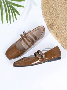 Women's Vintage Mary Jane Flats With Double Strap, Suitable For All Seasons - 深棕 - 查看 5