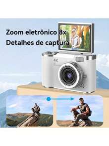 RENEAR 4K Digital Camera With 8X Zoom, Compact CCD, 48MP, 180° Flip Screen, Student Photographic - 黑色 - 查看 3