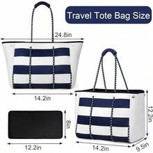 Large Multipurpose Neoprene Beach Tote Bag With Inner Pocket Women/Pool - C3-dark Blue Stripes - View 5