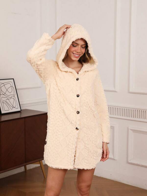 Bata de dormir casual con capucha de peluche y lazo en la cintura, comercio electrónico transfronterizo europeo y americano