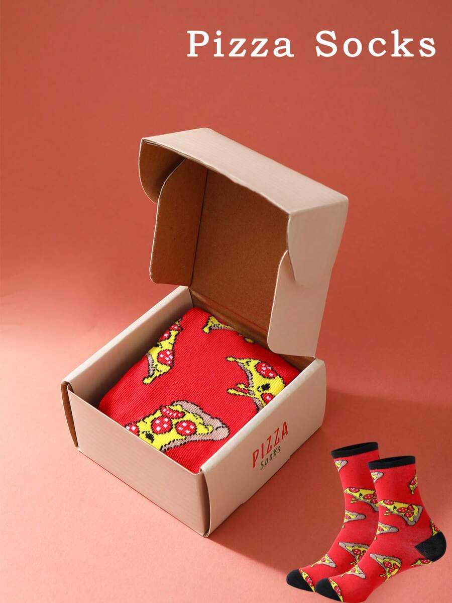 1 Paar bunte Pizza Muster Knöchelsocken, einzigartiges & modisches Lässig Geschenk Socken, bequem & atmungsaktiv, geeignet für Mütter, Valentinstag, Weihnachten, Weihnachtsmann, unisex, ganzjährig