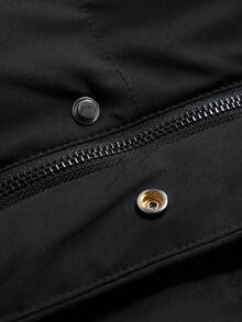 Men's Long Sleeve Winter Padded Coat, Mid-Length Knee-Length With Hood, Casual, Business, Street Fashion Parka - Black - View 7