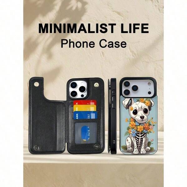 1PC Cartoon Skeletthund mit Blumenmuster, TPU + PU Klappe-Wallet-Phone-Cover, kompatibel mit  17 Case, 17pro, 17 pro max Cases, 17 Air,  16 Case, 15, 14, 13, 12, Pro Max. Es adoptiert eine robuste Dual-Protection-Design und verfügt über eine nicht-slip-schockisolierende Tragefunktion. Es ist ein Herbst- und Winter-Cardholderphone-Cover, geeignet für Halloween oder Weihnachtsgeschenke.