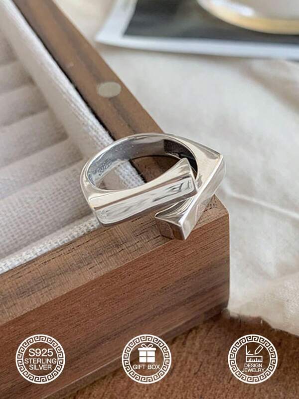 1 pieza Anillo rectangular liso de plata de ley 925, joyería hipoalergénica, adecuado para el Día de San Valentín, regalo de cumpleaños, Halloween, uso diario, decoración de fiesta, incluye caja de regalo