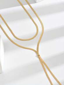 1 件女士秋冬流苏项链，时尚简约金色/银色扁平蛇链 Y 形双层长毛衣链、锁骨链、休闲、派对、节日、百搭配饰 - 金色 - 查看 3