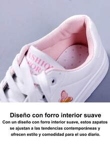 Zapatillas deportivas casuales blancas con cordones y bordado de mariposa para mujer Zapatillas deportivas blancas antideslizantes, tenis de mujer, sandalias para dama, tenis para mujer, tenis blancos para mujer, zapatilla elegantes de mujer, zapatos comodos de mujer, resistentes y versátiles. Adecuadas para actividades al aire libre para llevar a diario con ropa informal zapatos para mujer. - Rosa - Ver 9