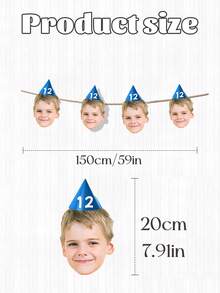 7/14/21-Piece Custom Portrait Birthday Banner Set, Custom Birthday Photo Banner, Face Banner, Birthday Banner, Birthday Hat, Children's Gift, Birthday Party Banner, Personalized Gift, Christmas Gift. - Sky Blue - View 9