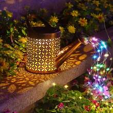 1 pieza Regadera solar con luces, Tetera de metal retro con luces, Luz de decoración de jardín exterior, Luces solares para senderos, césped, patio y terraza - Amarillo - Ver 6