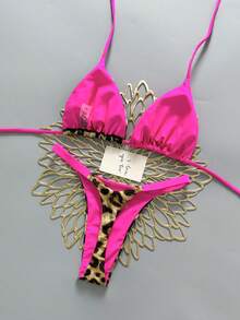 2pcs Geometric & Tropical Floral Print Swimsuit, Casual Cute Elegant Sexy Bohemian Tie-Up Bikini, Suitable For Spring/Summer Beach Vacation, Women's Set, Beach Outfit, Women's Bikini, Women's Beach Suit