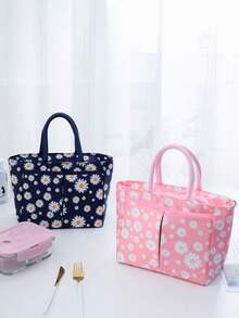 1pc Insulated Lunch Bag With Ice Pack - Large Capacity Thermal Lunch Tote Bag, Oxford Cloth And Aluminum Foil, Cute Pink/White Daisy Cow Print (Black/Blue/Green/Pink), Picnic - Machine Washable - Multicolor - View 4