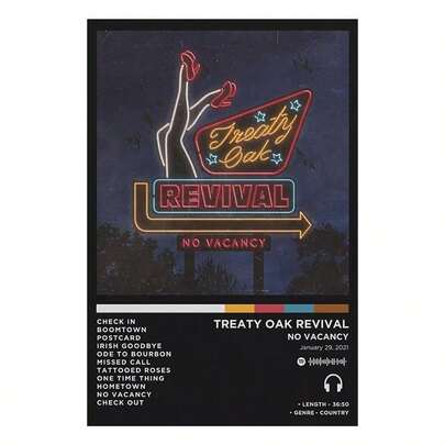 1pc Treaty Oak Revival Canvas Wall Art Poster, Vintage Neon Sign Design, Unframed Decorative Print For Living Room Bedroom, Gift Idea, 12x18 Inches