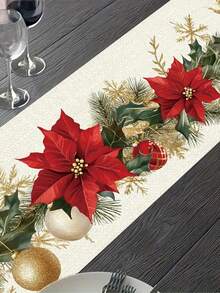 1 buah Taplak Meja Dekoratif Natal, Taplak Meja Motif Bunga Natal, Alas Meja, Dekorasi Meja Natal, Dekorasi Dapur dan Ruang Makan Persegi Panjang, Cocok untuk Pesta Liburan di Dalam dan Luar Ruangan, Dekorasi Natal, Dekorasi Meja Makan - MultiWarna - View 8