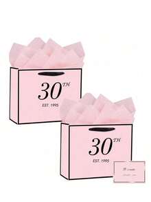 一套粉色30/40/50岁生日礼品袋，包含卡片和薄纸，男女通用，适用于1995/1985/1975年出生人士，30/40/50岁优雅粉色和黑色周年纪念派对礼品购物纸袋，用于礼品包装 - 彩色 - 查看 5
