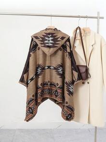 1 件几何提花休闲简约斗篷披肩，日常穿着 - 彩色 - 查看 3