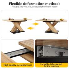 Telescopic Dining Table (120-160*75cm), Table, Kitchen Table, Extendable Table, With The Help Of Integrated Inserts Extending To 120-160cm, For Kitchen And Living Room, Dining Table With Black Dermol Pattern - Natural Wood + MDF - View 11