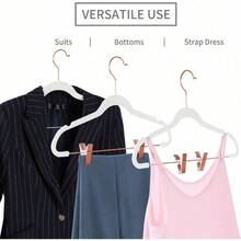 Premium All Black Velvet Pants Hangers With Adjustable Clips (Pack Of 20) Slim Skirt Hangers- Non Slip Felt Outfit Dress- Black Hooks,Space Saving Shirt Clothes -END - 白色/玫瑰金 - 查看 4